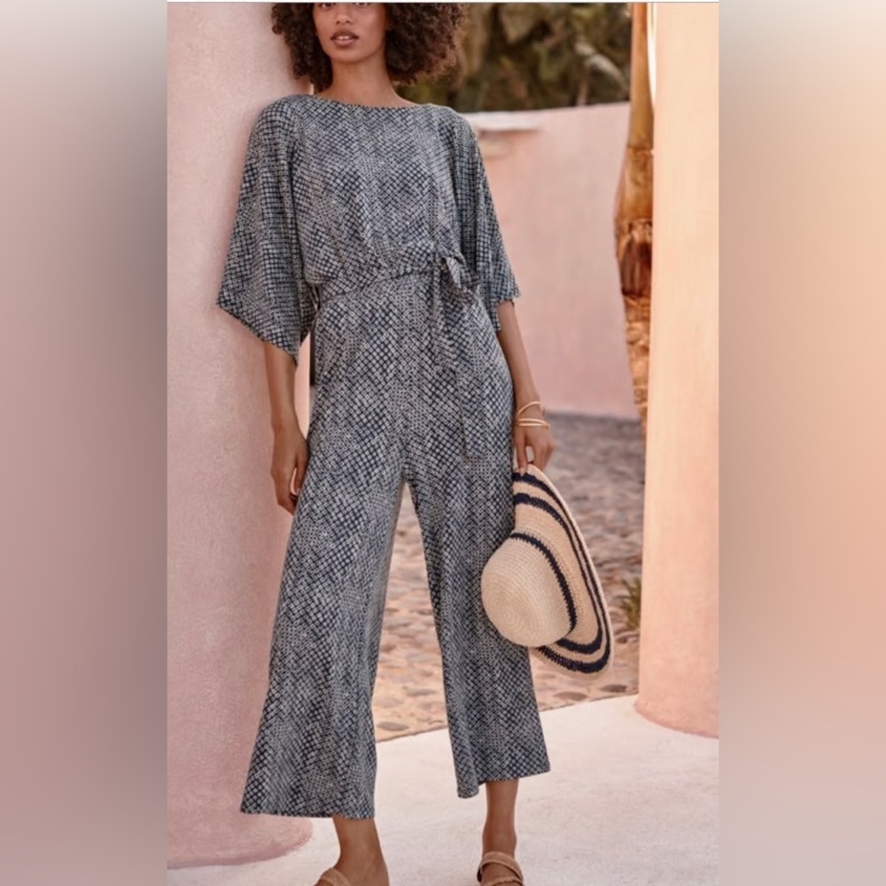 Garnet Hill Prato Knit Navy/Beige  Patterned Jumpsuit Size M